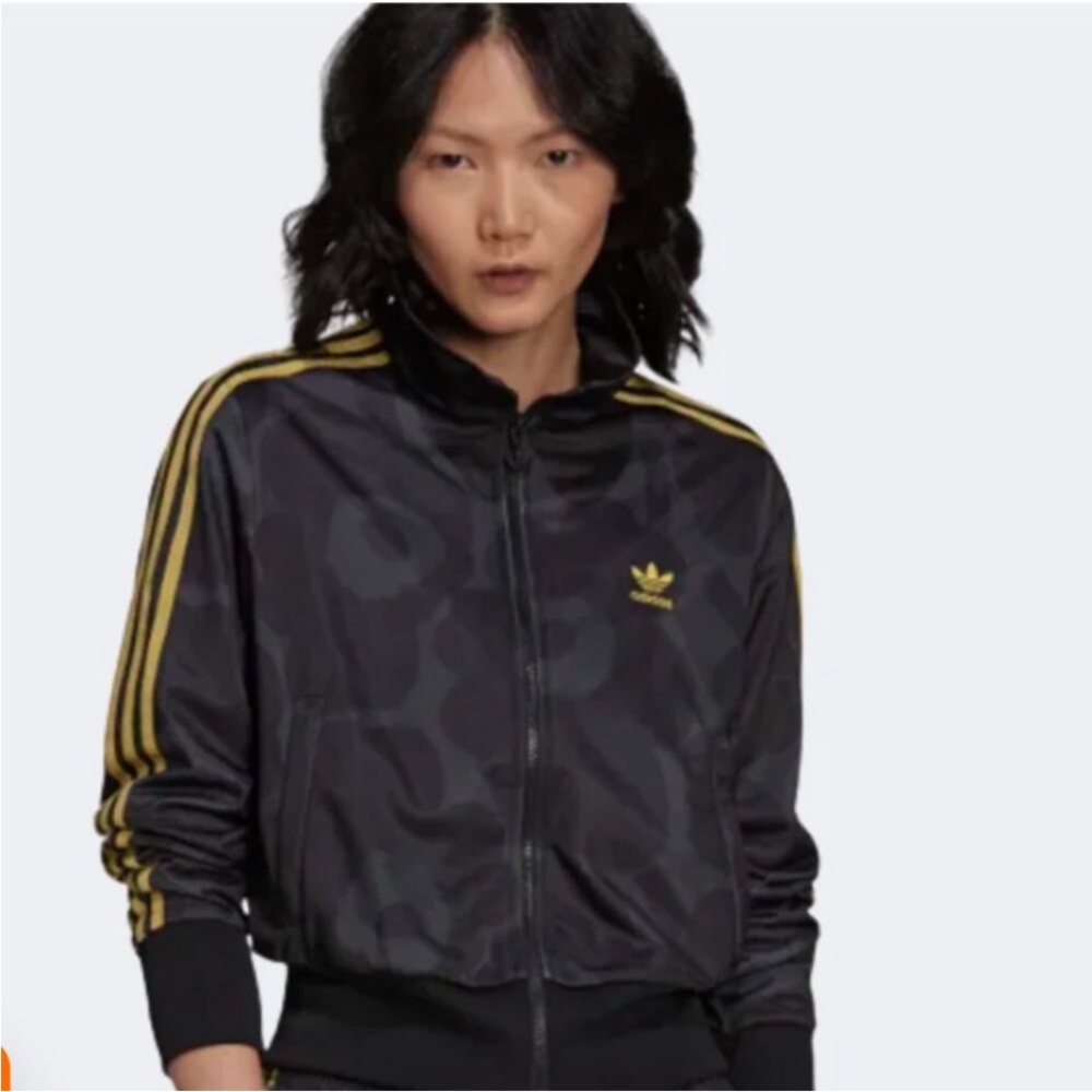 Adidas Women's Black Bomber Jacket with Gold Stripes